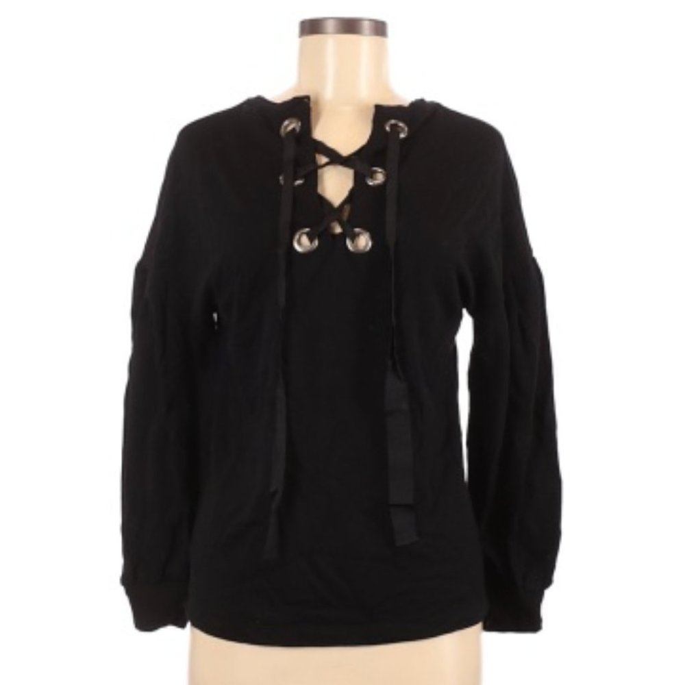 Pleione Black Tie-Up Sweatshirt